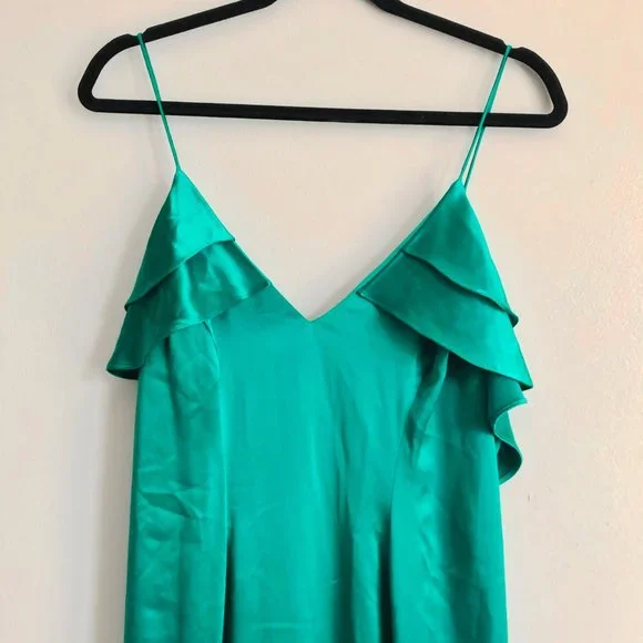 NWT Zac Posen Green emerald satin ruffle long dress - Picture 7 of 7